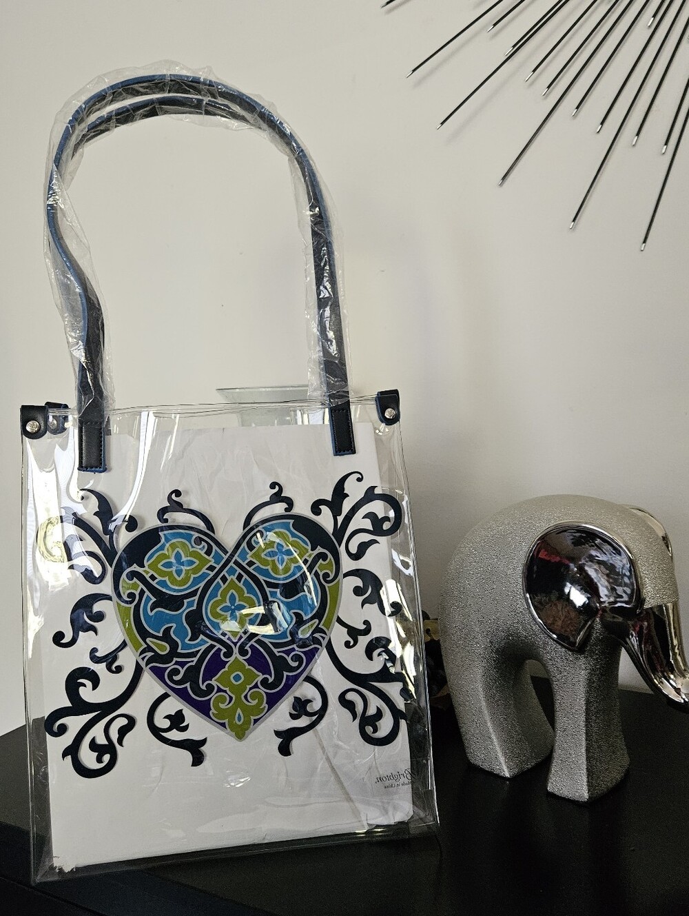Brighton Clear Tote, Blue/Green Heart Motif, NWT, 11x10x5.5